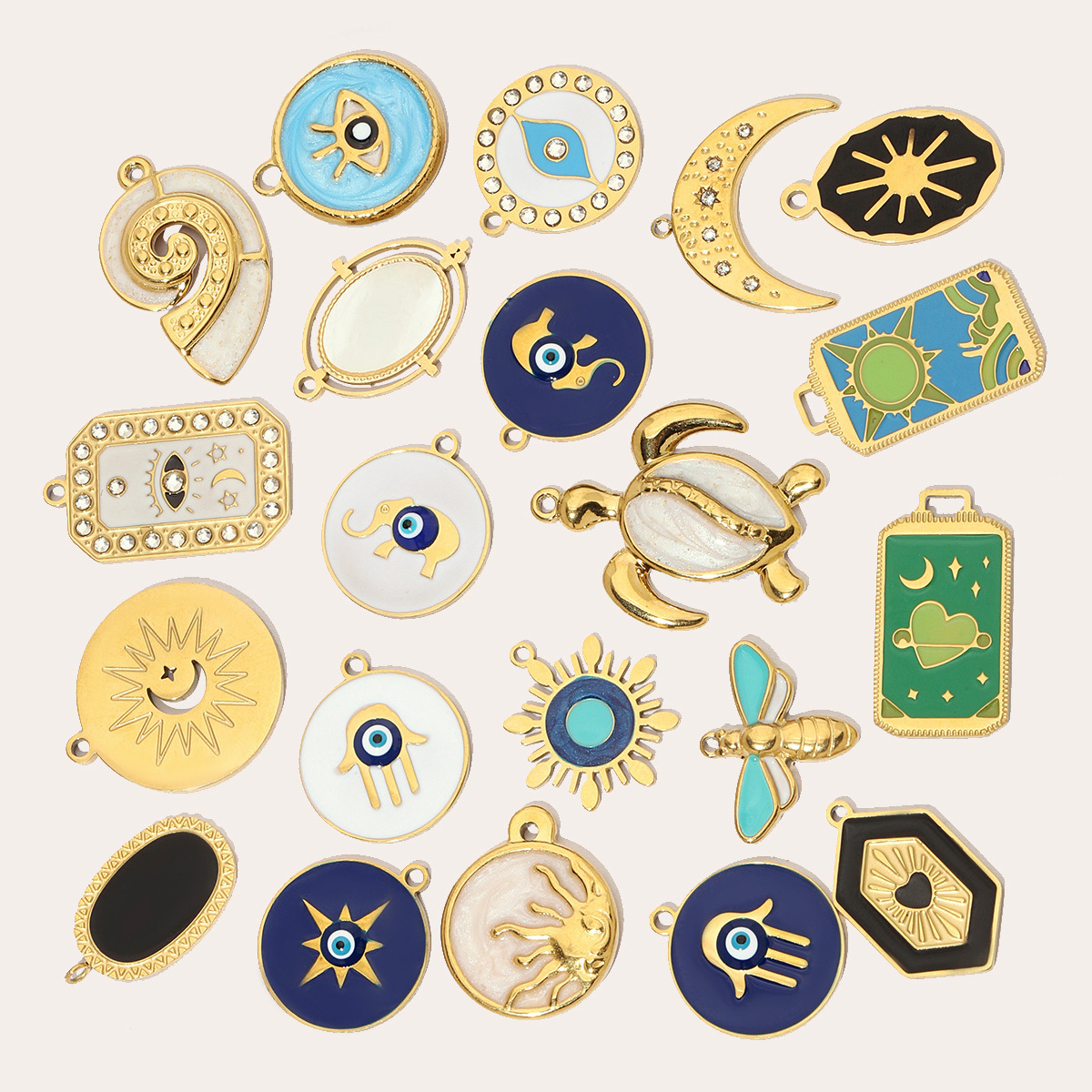 6pcs/pack Enamel Elephant Hamsa Hand Stainless Steel DIY Charms Women Heart Sun Shell Turtle Bee Neaclace Pendant Jewelry Making