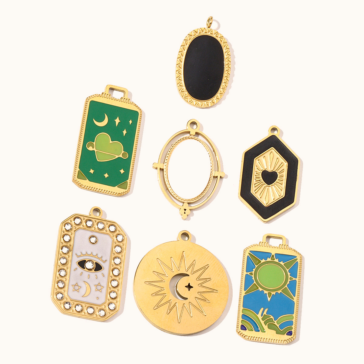 6pcs/pack Enamel Elephant Hamsa Hand Stainless Steel DIY Charms Women Heart Sun Shell Turtle Bee Neaclace Pendant Jewelry Making