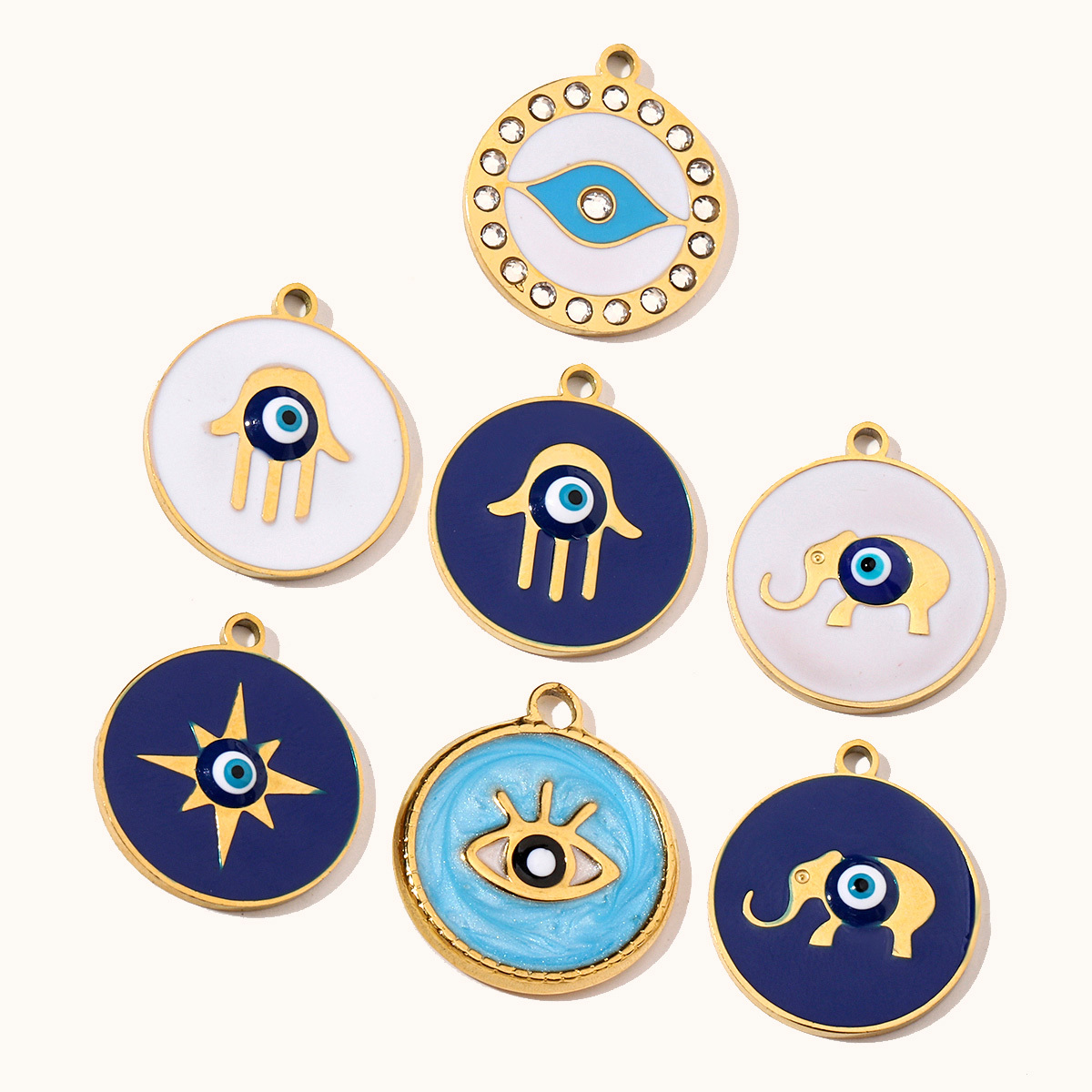 6pcs/pack Enamel Elephant Hamsa Hand Stainless Steel DIY Charms Women Heart Sun Shell Turtle Bee Neaclace Pendant Jewelry Making