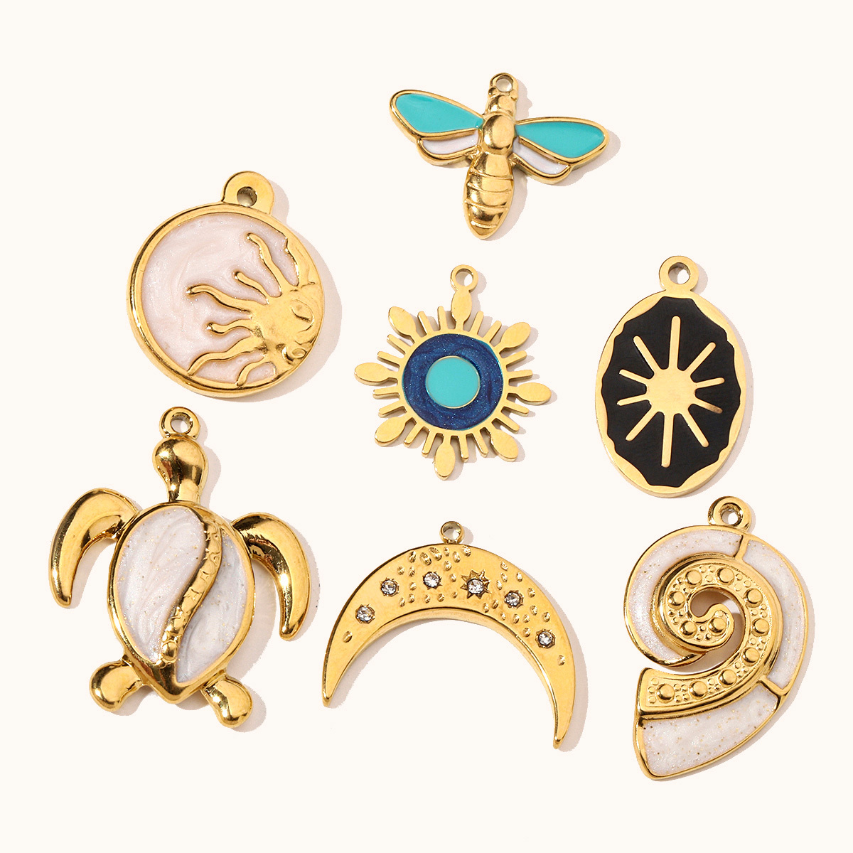 6pcs/pack Enamel Elephant Hamsa Hand Stainless Steel DIY Charms Women Heart Sun Shell Turtle Bee Neaclace Pendant Jewelry Making