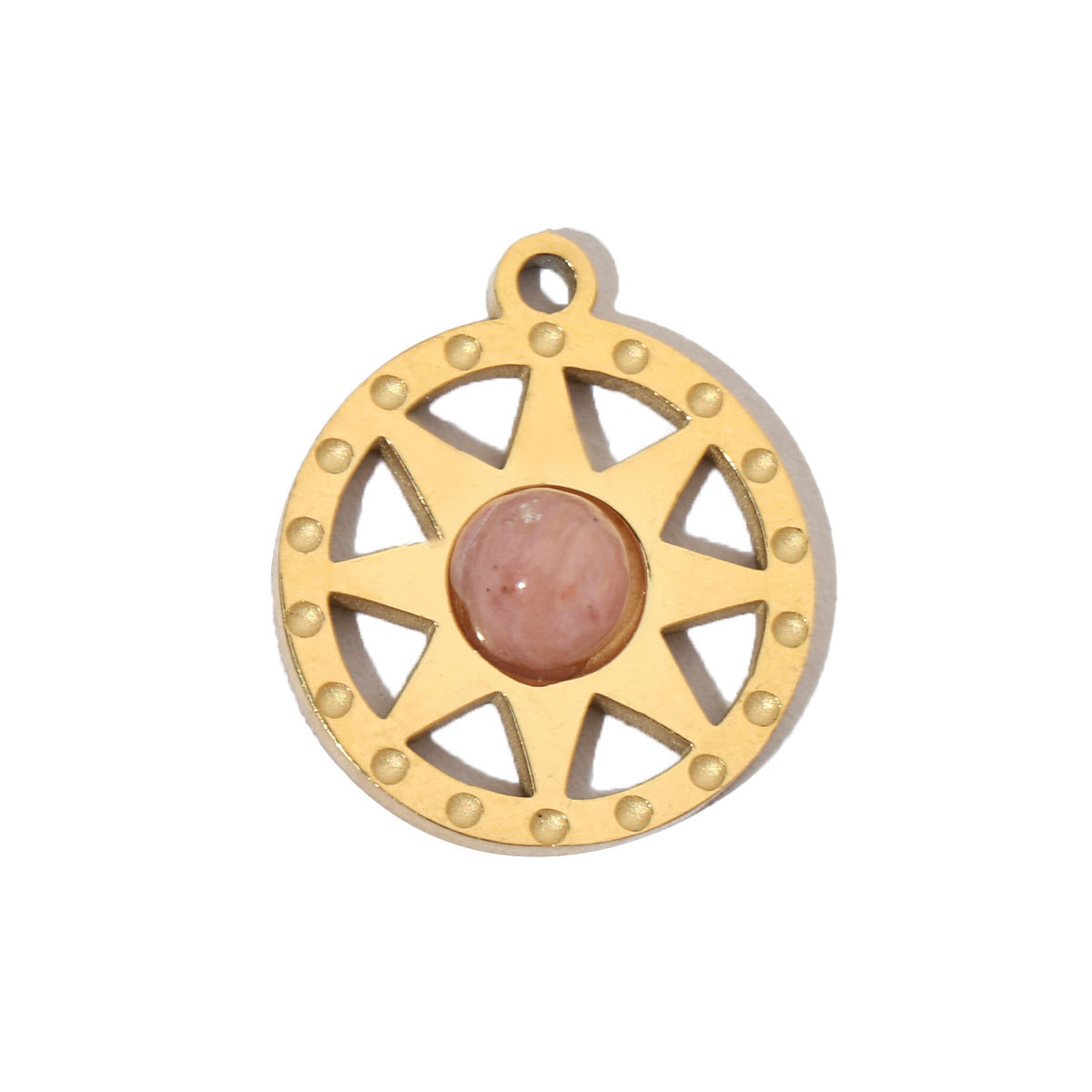 6pcs/pack Retro Nature Stone Clover Star DIY Charms Female Steel Gold Plated Heart Sun Neaclace Pendant Wholesale Jewelry Making
