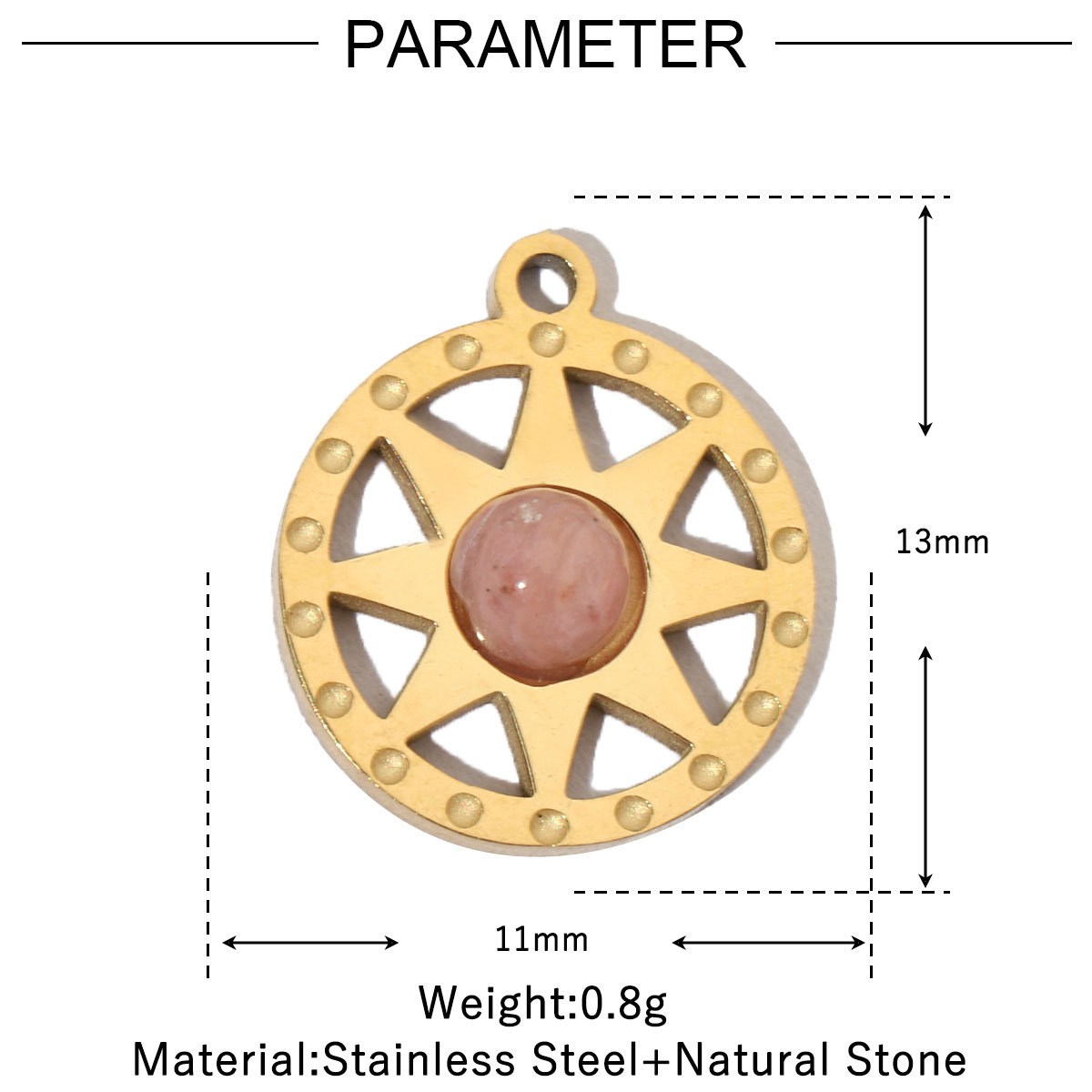 6pcs/pack Retro Nature Stone Clover Star DIY Charms Female Steel Gold Plated Heart Sun Neaclace Pendant Wholesale Jewelry Making
