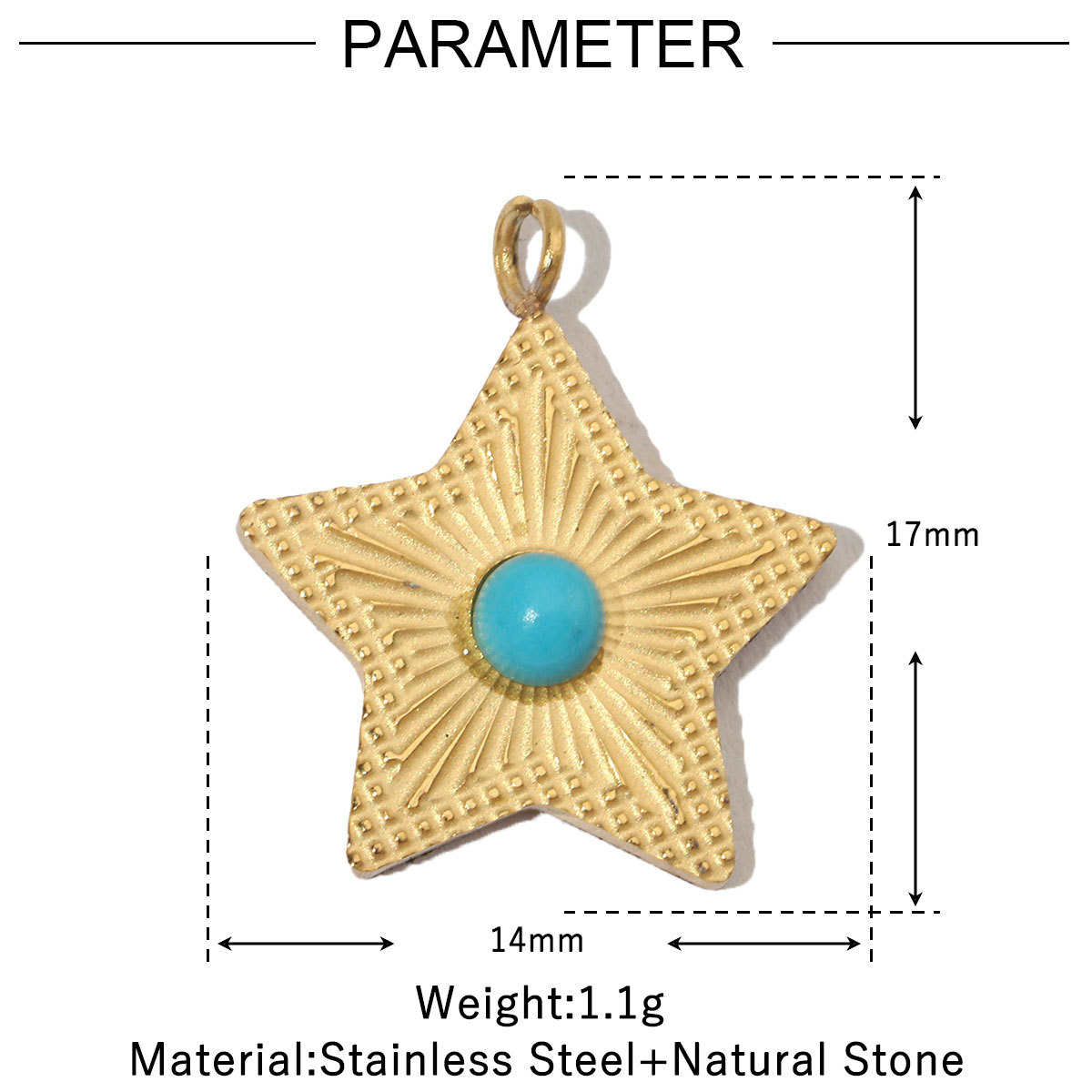 6pcs/pack Retro Nature Stone Clover Star DIY Charms Female Steel Gold Plated Heart Sun Neaclace Pendant Wholesale Jewelry Making