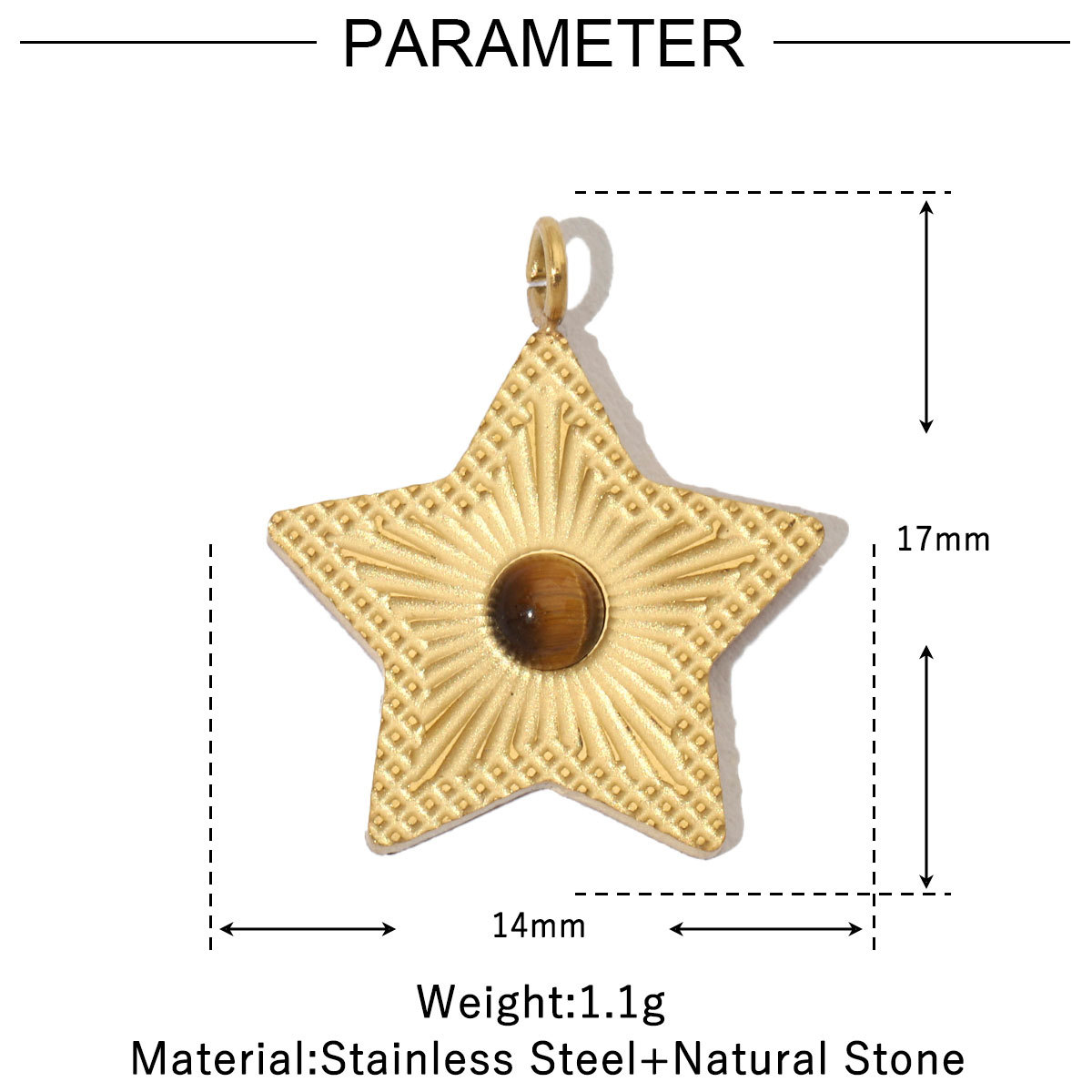 6pcs/pack Retro Nature Stone Clover Star DIY Charms Female Steel Gold Plated Heart Sun Neaclace Pendant Wholesale Jewelry Making
