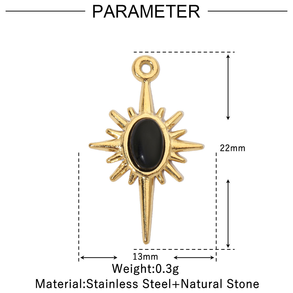 6pcs/pack Retro Nature Stone Clover Star DIY Charms Female Steel Gold Plated Heart Sun Neaclace Pendant Wholesale Jewelry Making