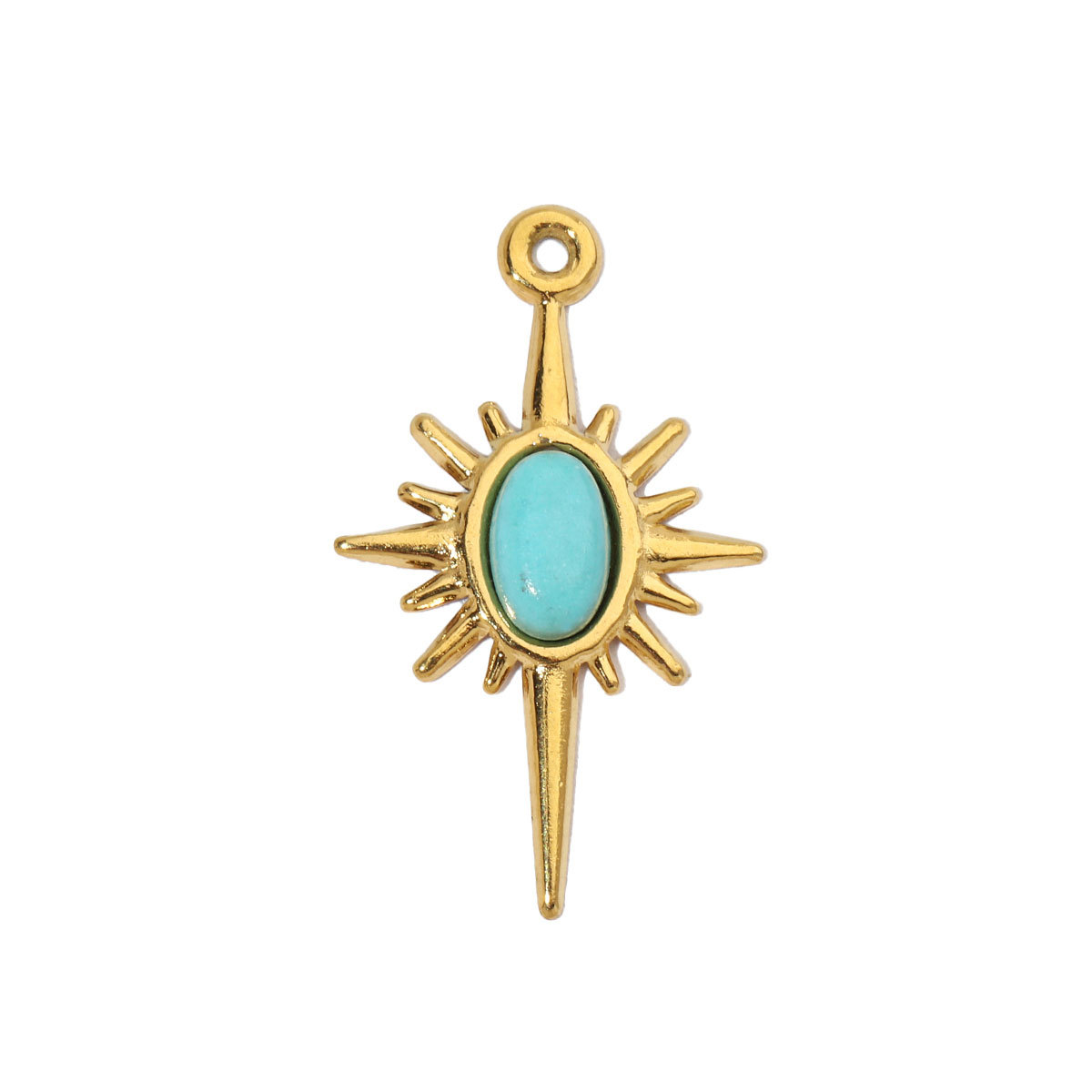 6pcs/pack Retro Nature Stone Clover Star DIY Charms Female Steel Gold Plated Heart Sun Neaclace Pendant Wholesale Jewelry Making