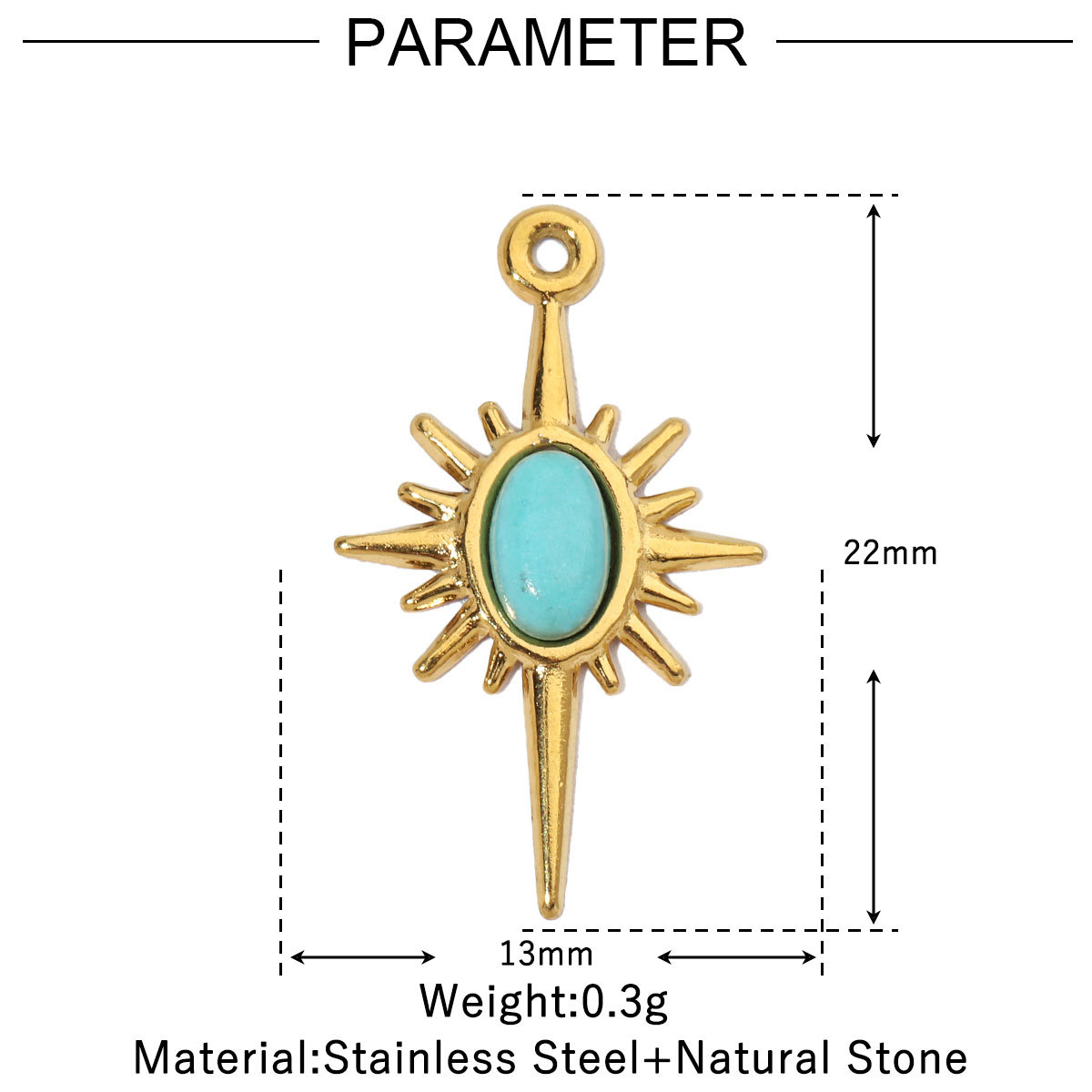 6pcs/pack Retro Nature Stone Clover Star DIY Charms Female Steel Gold Plated Heart Sun Neaclace Pendant Wholesale Jewelry Making