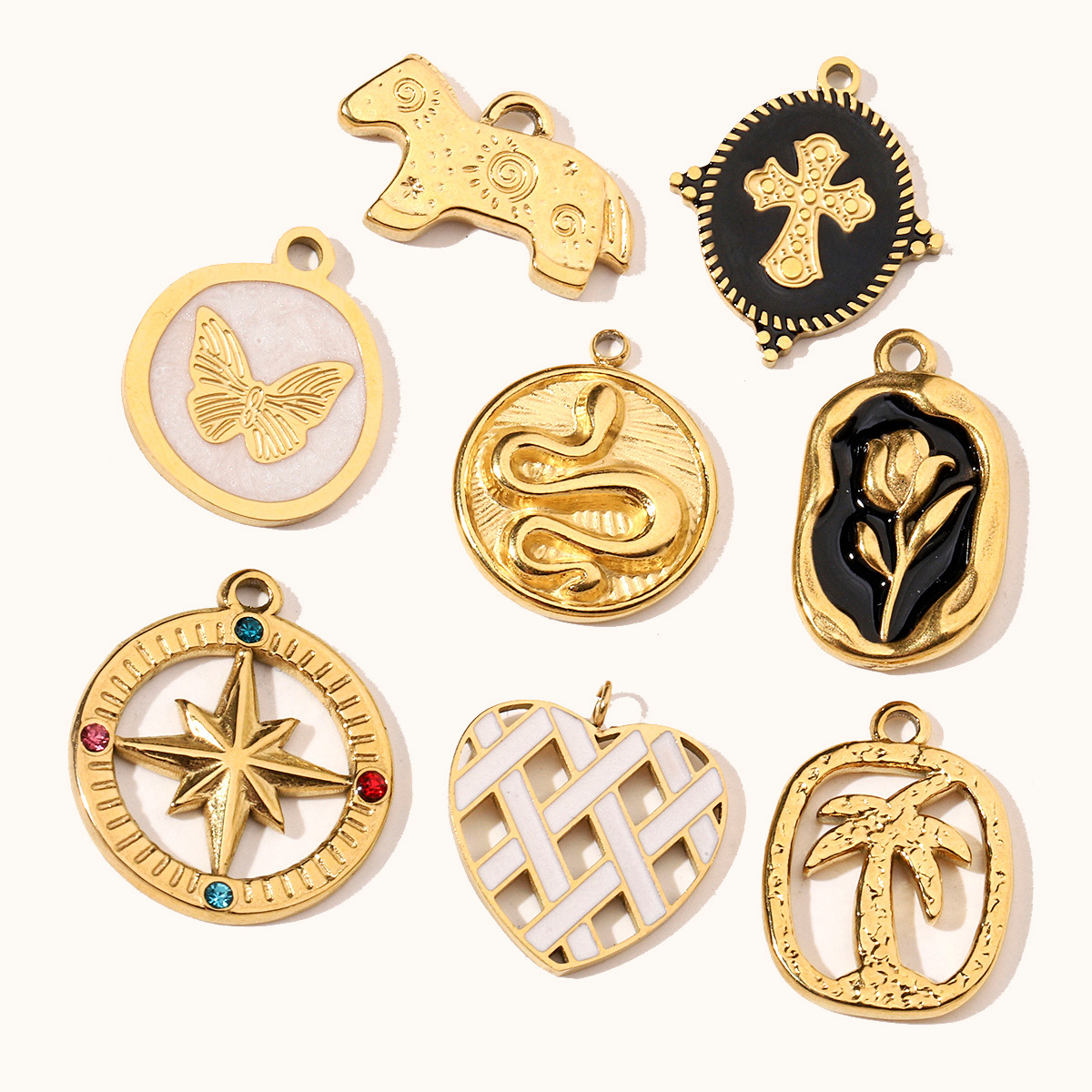 6pcs/pack Enamel Evil Eye Crab Butterfly Dog DIY Charms Women Stainless Steel Gold Plated Palm Tree Snake Neaclace Pendant Wholesale Jewelry Making