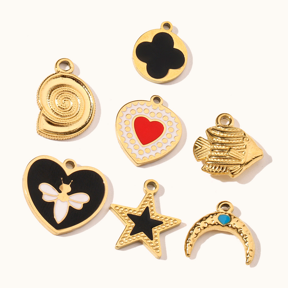 6pcs/pack Enamel Evil Eye Crab Butterfly Dog DIY Charms Women Stainless Steel Gold Plated Palm Tree Snake Neaclace Pendant Wholesale Jewelry Making