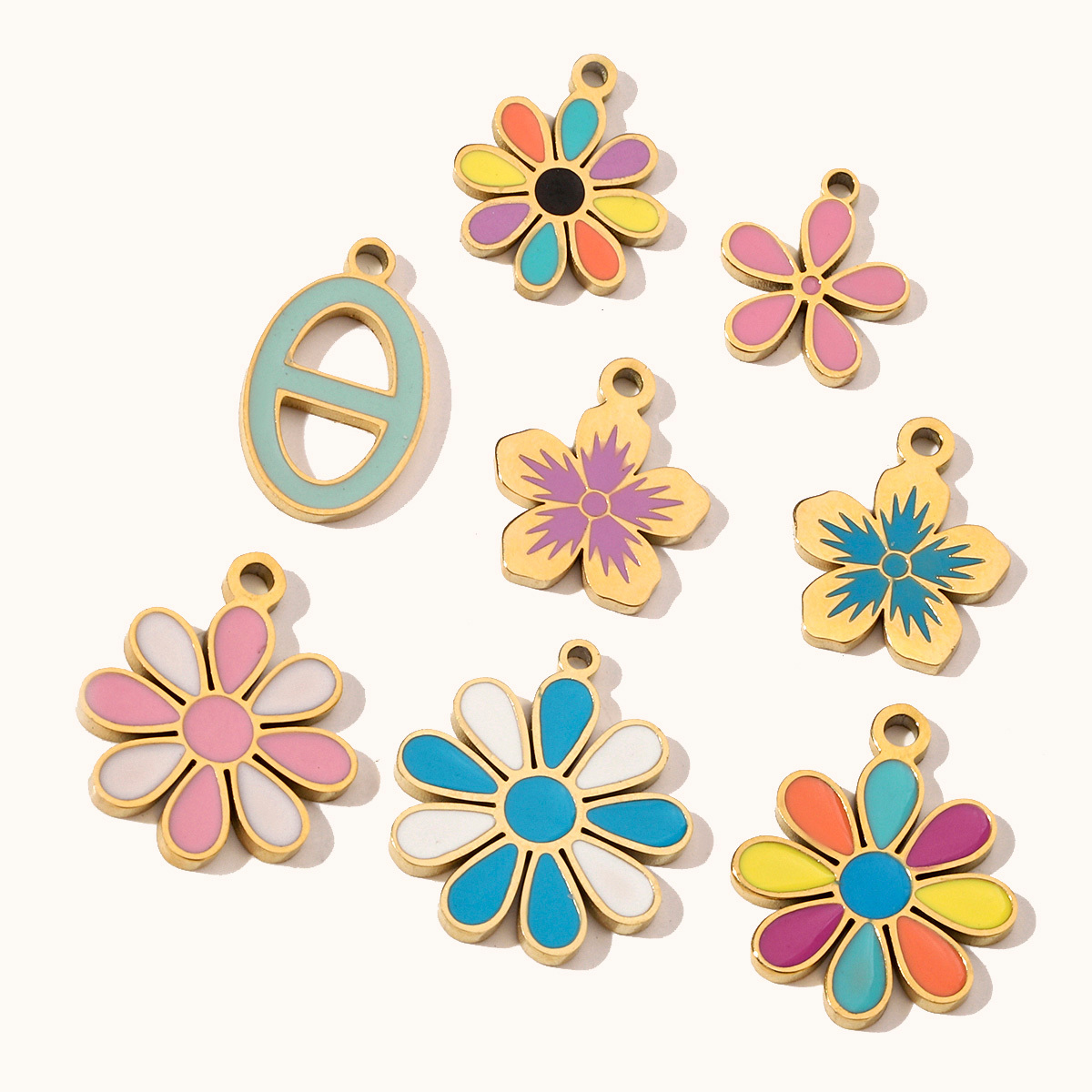 6pcs/pack Colorful Enamel Flower Fish Stainless Steel DIY Charms Angel Dolphin Female Neaclace Pendant Jewelry Wholesale