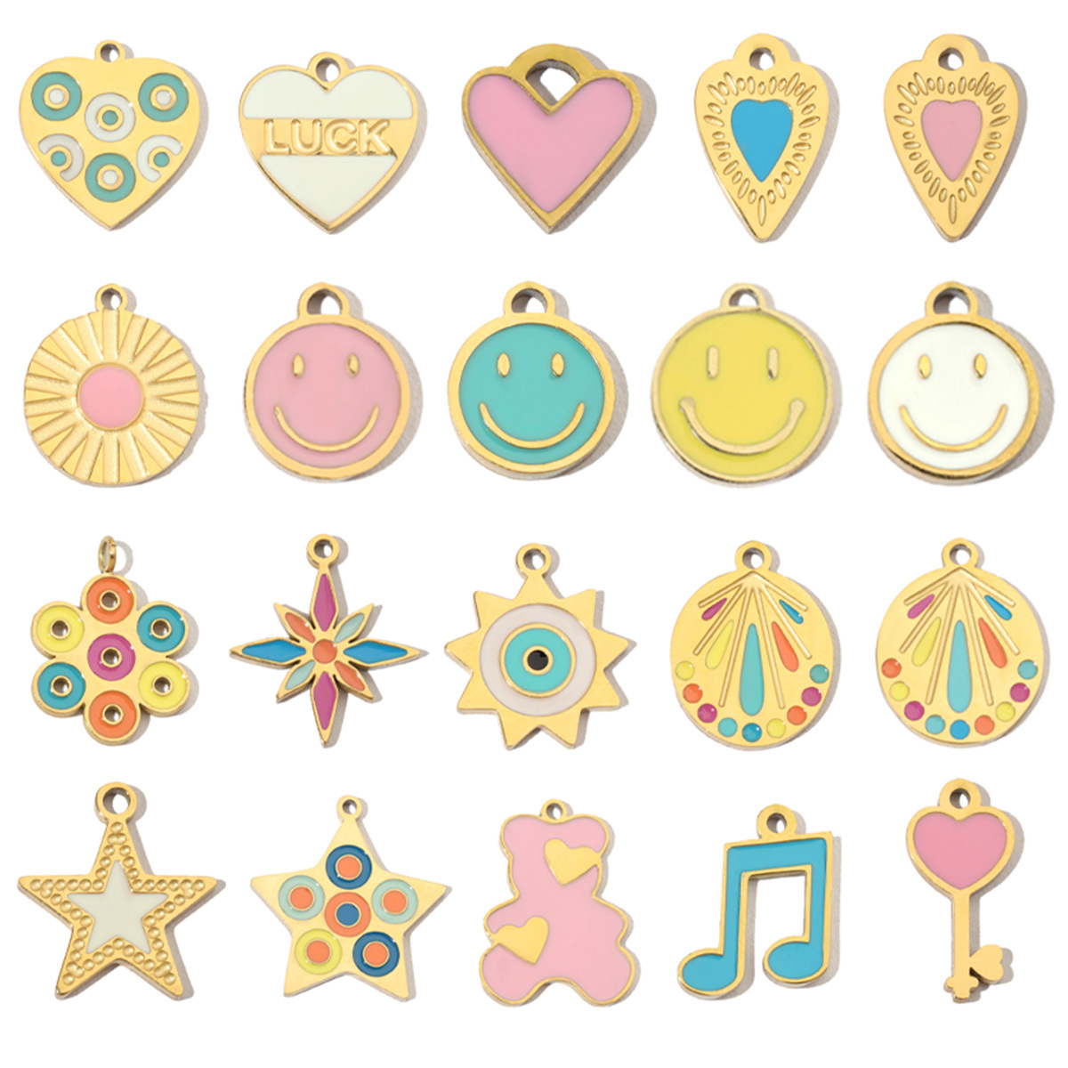 6pcs/pack Enamel Heart Fish Bear  DIY Earrings Charms Female Knot Musical Note Neaclace Pendant Stainless Steel Gold Plated Jewelry