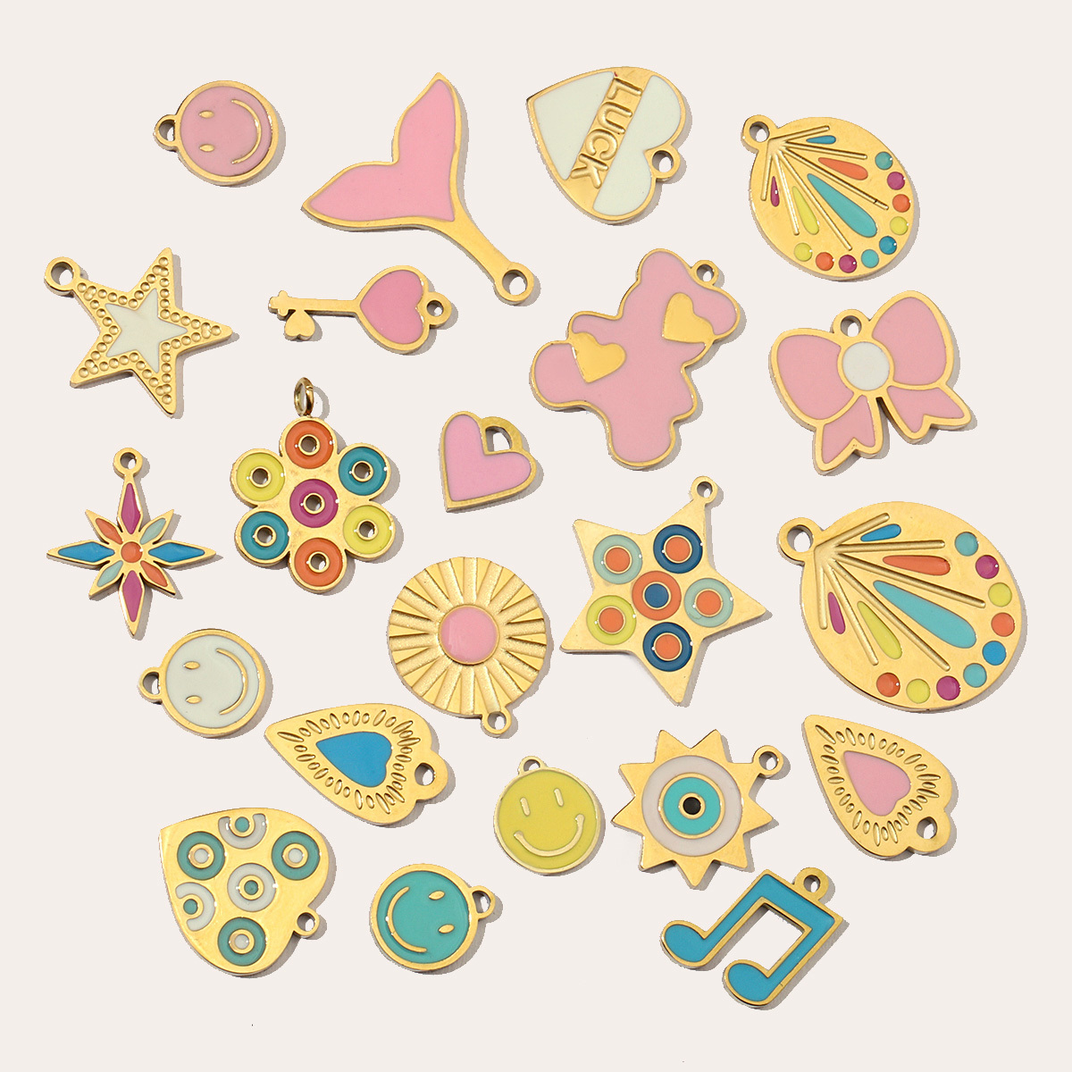 6pcs/pack Enamel Heart Fish Bear  DIY Earrings Charms Female Knot Musical Note Neaclace Pendant Stainless Steel Gold Plated Jewelry