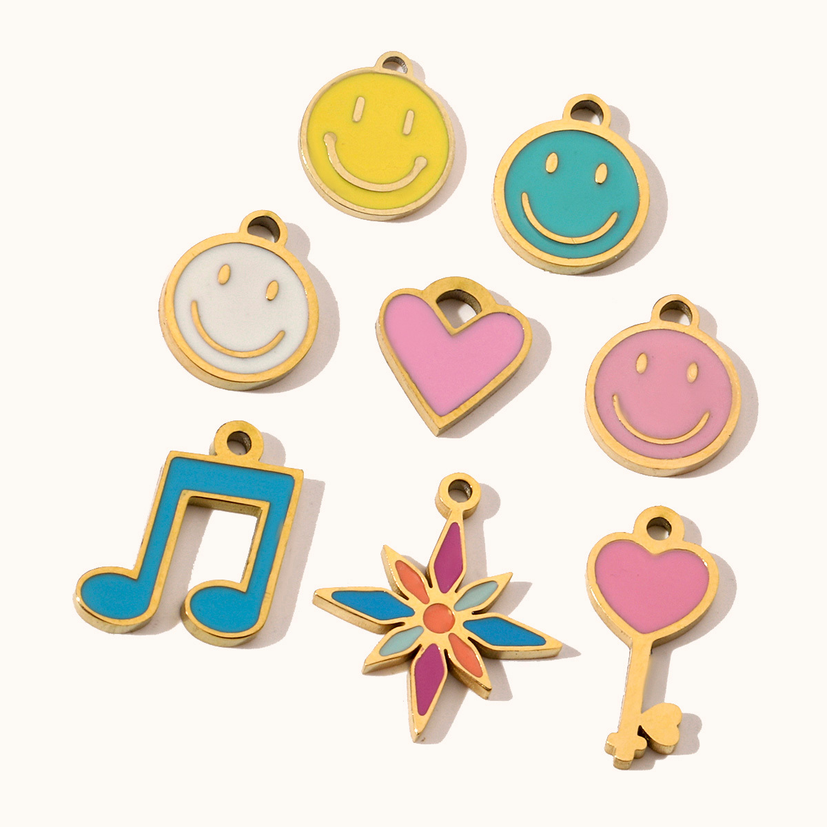 6pcs/pack Enamel Heart Fish Bear  DIY Earrings Charms Female Knot Musical Note Neaclace Pendant Stainless Steel Gold Plated Jewelry