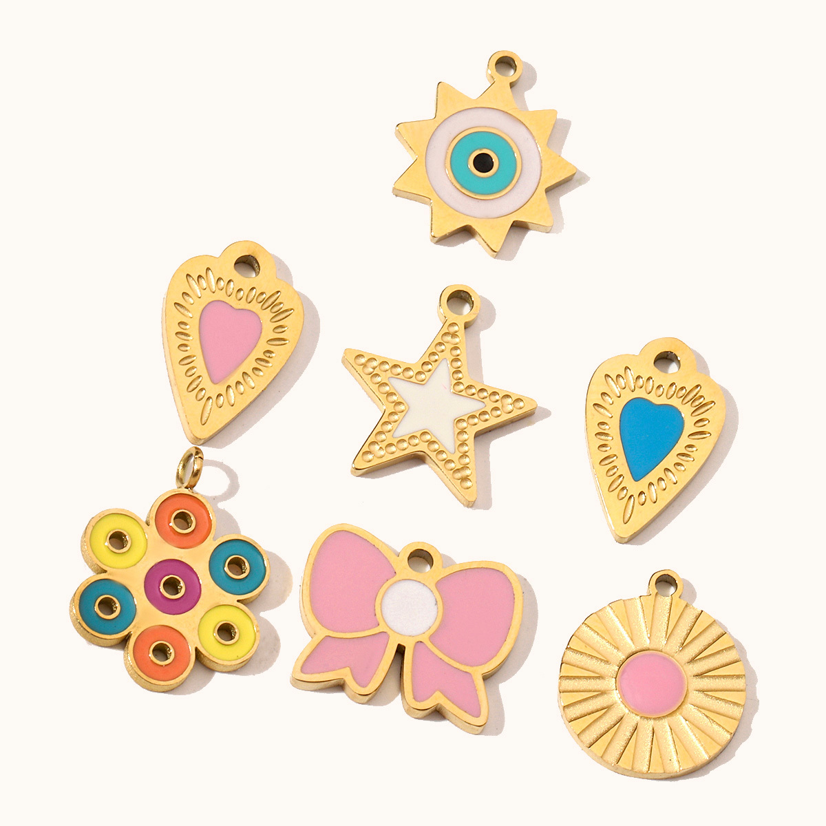 6pcs/pack Enamel Heart Fish Bear  DIY Earrings Charms Female Knot Musical Note Neaclace Pendant Stainless Steel Gold Plated Jewelry