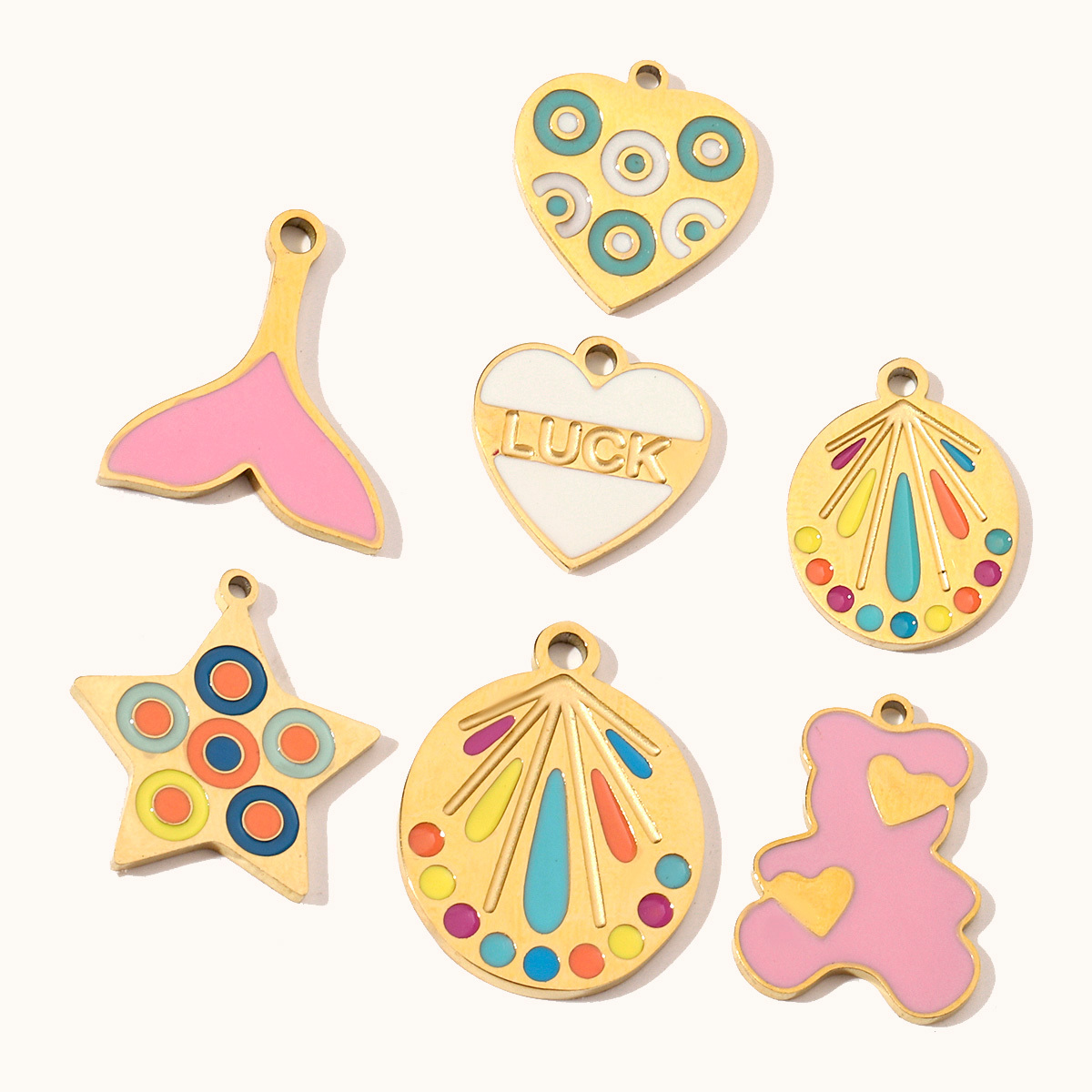6pcs/pack Enamel Heart Fish Bear  DIY Earrings Charms Female Knot Musical Note Neaclace Pendant Stainless Steel Gold Plated Jewelry