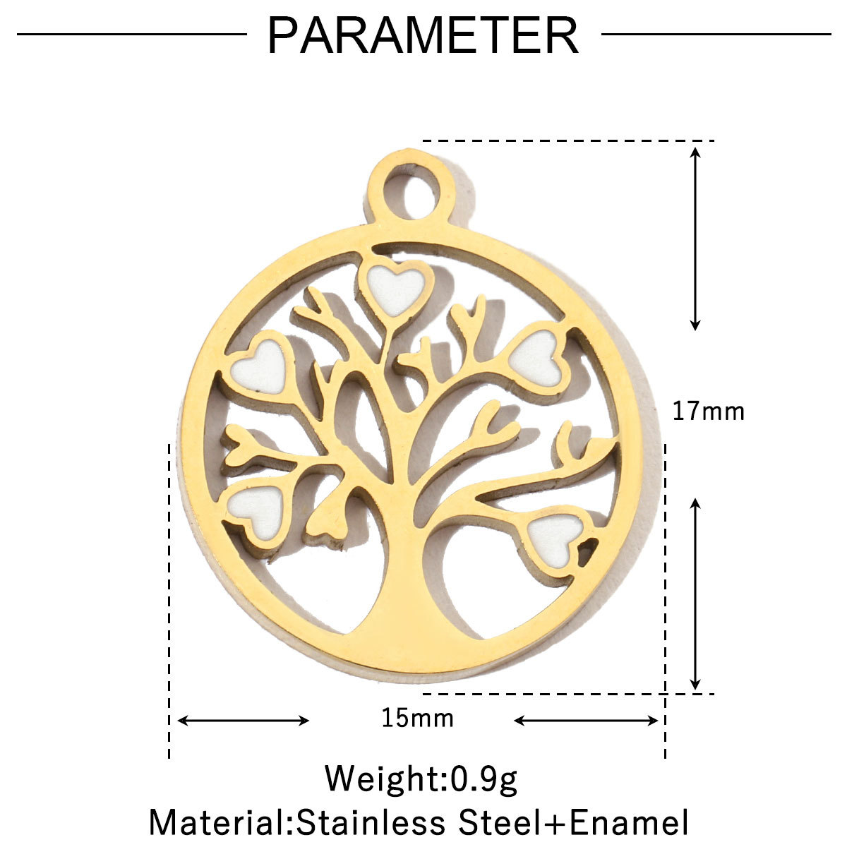 6pcs/pack Stainless Steel 14K Gold Plated Enamel Heart Life Tree DIY Earrings Charms Female Star Eye Neaclace Pendant For Jewelry Making