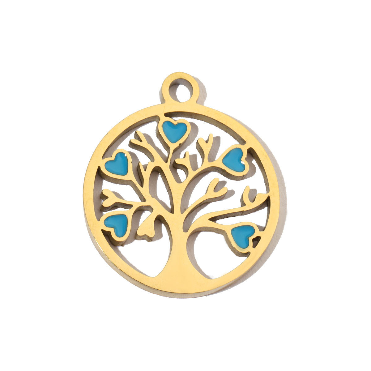 6pcs/pack Stainless Steel 14K Gold Plated Enamel Heart Life Tree DIY Earrings Charms Female Star Eye Neaclace Pendant For Jewelry Making
