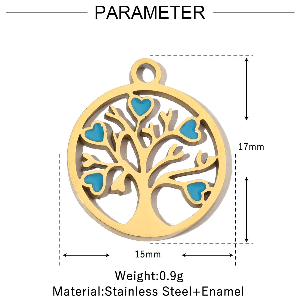 6pcs/pack Stainless Steel 14K Gold Plated Enamel Heart Life Tree DIY Earrings Charms Female Star Eye Neaclace Pendant For Jewelry Making