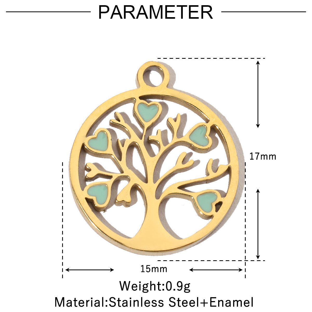6pcs/pack Stainless Steel 14K Gold Plated Enamel Heart Life Tree DIY Earrings Charms Female Star Eye Neaclace Pendant For Jewelry Making