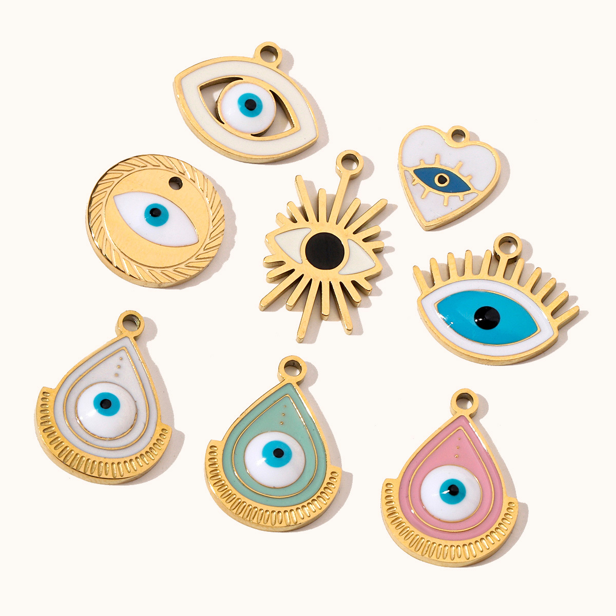6pcs/pack Enamel Religious Hamsa Hand DIY Charms Heart Eye Neaclace Pendant Women Stainless Steel Waterdrop Earrings Making Jewelry