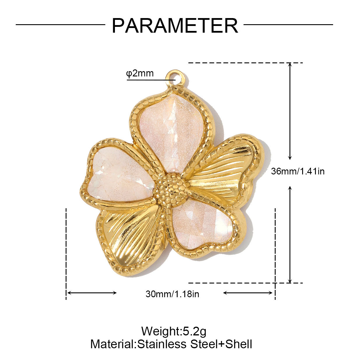 6pcs/Lot Stainless Steel Shell Waterdrop DIY Charms Natural Stone Heart Flower Suqare Necklace Pendant Woman Two Tone Conch Jewelry