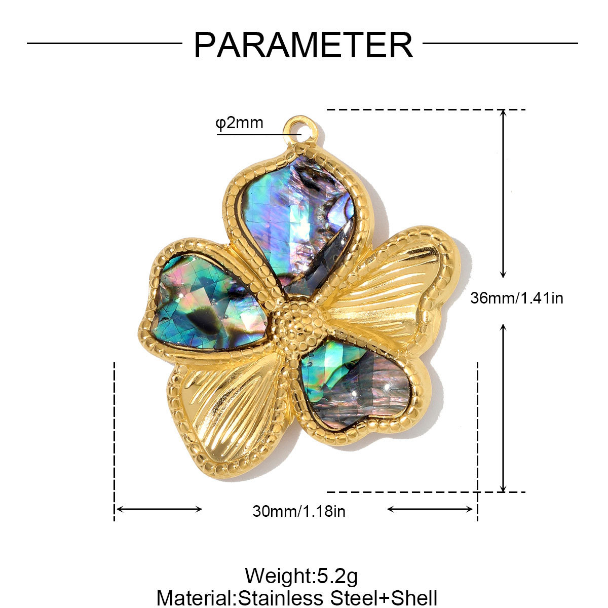 6pcs/Lot Stainless Steel Shell Waterdrop DIY Charms Natural Stone Heart Flower Suqare Necklace Pendant Woman Two Tone Conch Jewelry