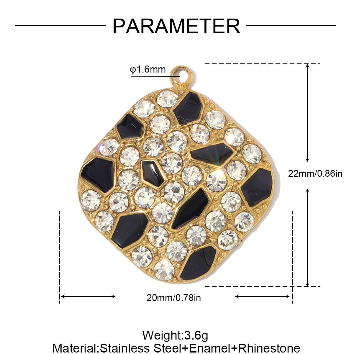 6pcs/Lot Stainless Steel Rhinestone Enamel Disc Square Heart DIY Charms Crescent Moon Star Necklace Pendants Eye Jewelry Wholesale