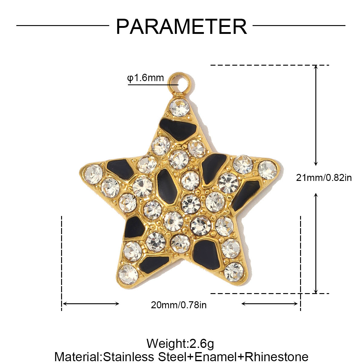 6pcs/Lot Stainless Steel Rhinestone Enamel Disc Square Heart DIY Charms Crescent Moon Star Necklace Pendants Eye Jewelry Wholesale