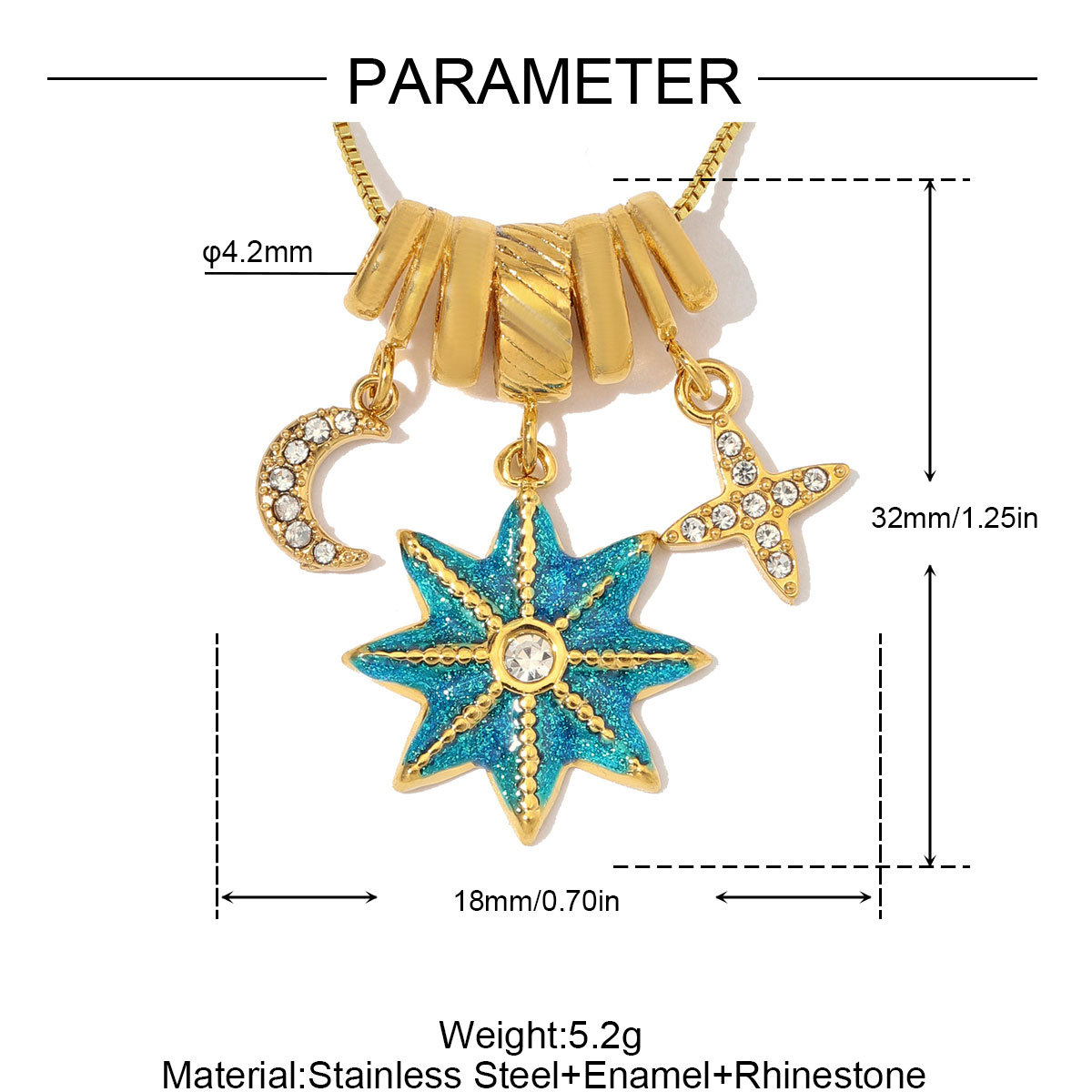 6pcs/Lot Stainless Steel Rhinestone Enamel Disc Square Heart DIY Charms Crescent Moon Star Necklace Pendants Eye Jewelry Wholesale