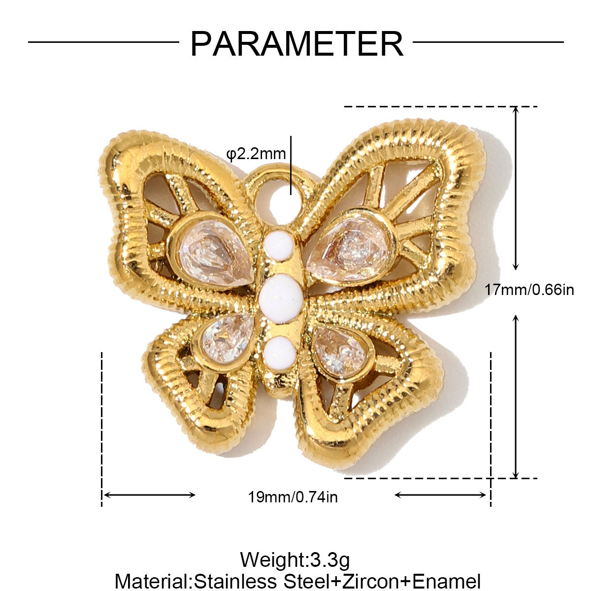 6pcs/Lot Stainless Steel Zircon Butterfly Clover DIY Earring Charms Enamel Oval Necklace Pendants Woman Rhinestone Jewelry Wholesale