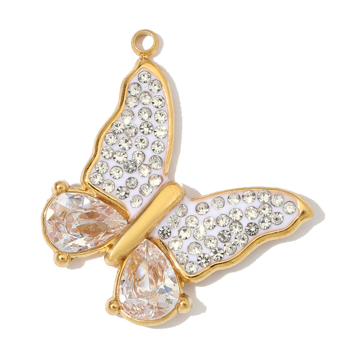 6pcs/Lot Stainless Steel Zircon Butterfly Clover DIY Earring Charms Enamel Oval Necklace Pendants Woman Rhinestone Jewelry Wholesale