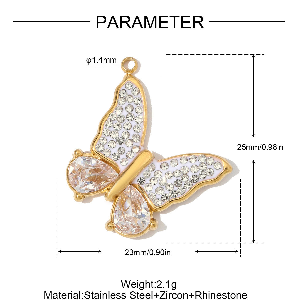 6pcs/Lot Stainless Steel Zircon Butterfly Clover DIY Earring Charms Enamel Oval Necklace Pendants Woman Rhinestone Jewelry Wholesale