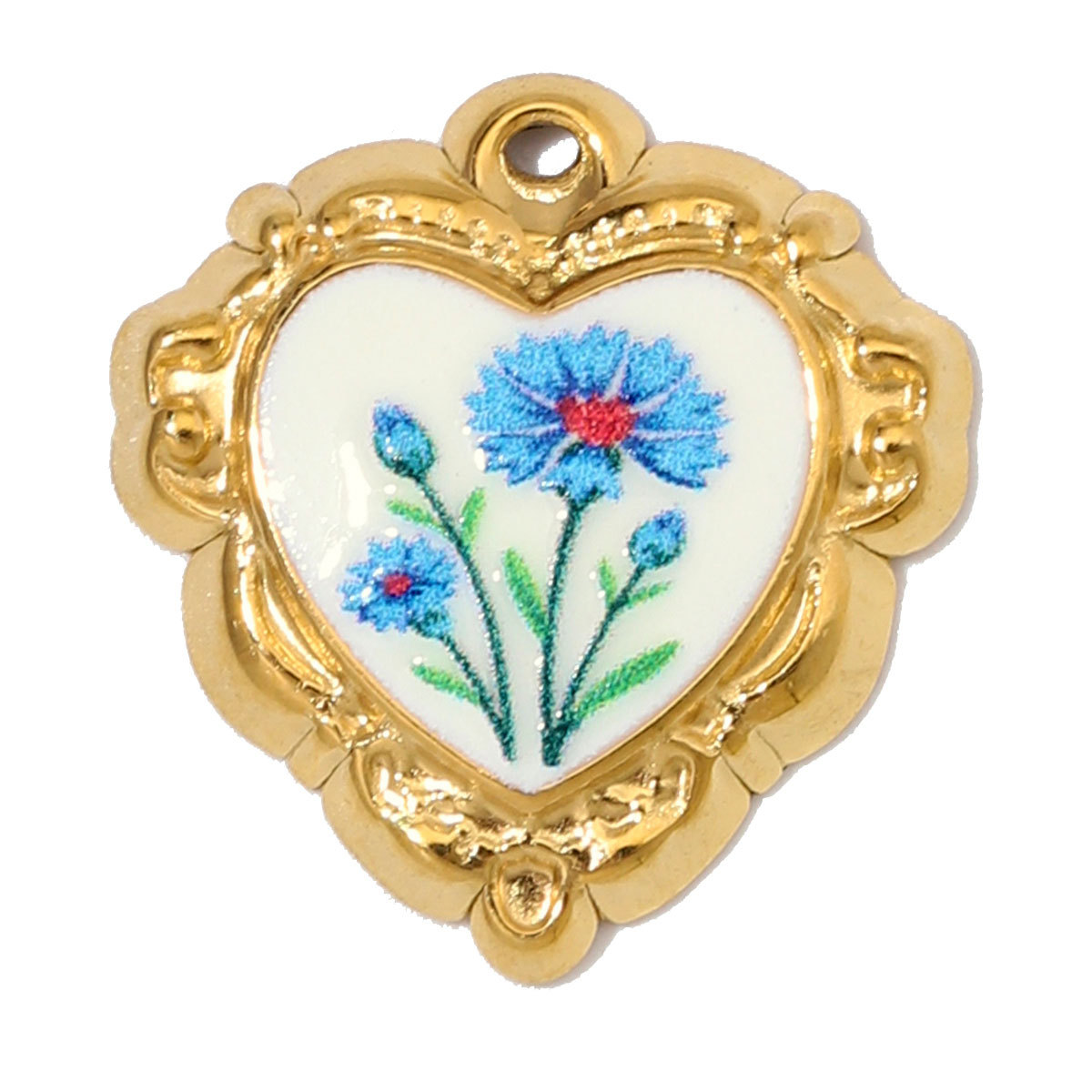 6pcs/Lot Stainless Steel Enamel Daisy Sunflower DIY Bracelet Charms Glass Stone Oval Necklace Pendants  Heart Flower Jewelry Wholesale