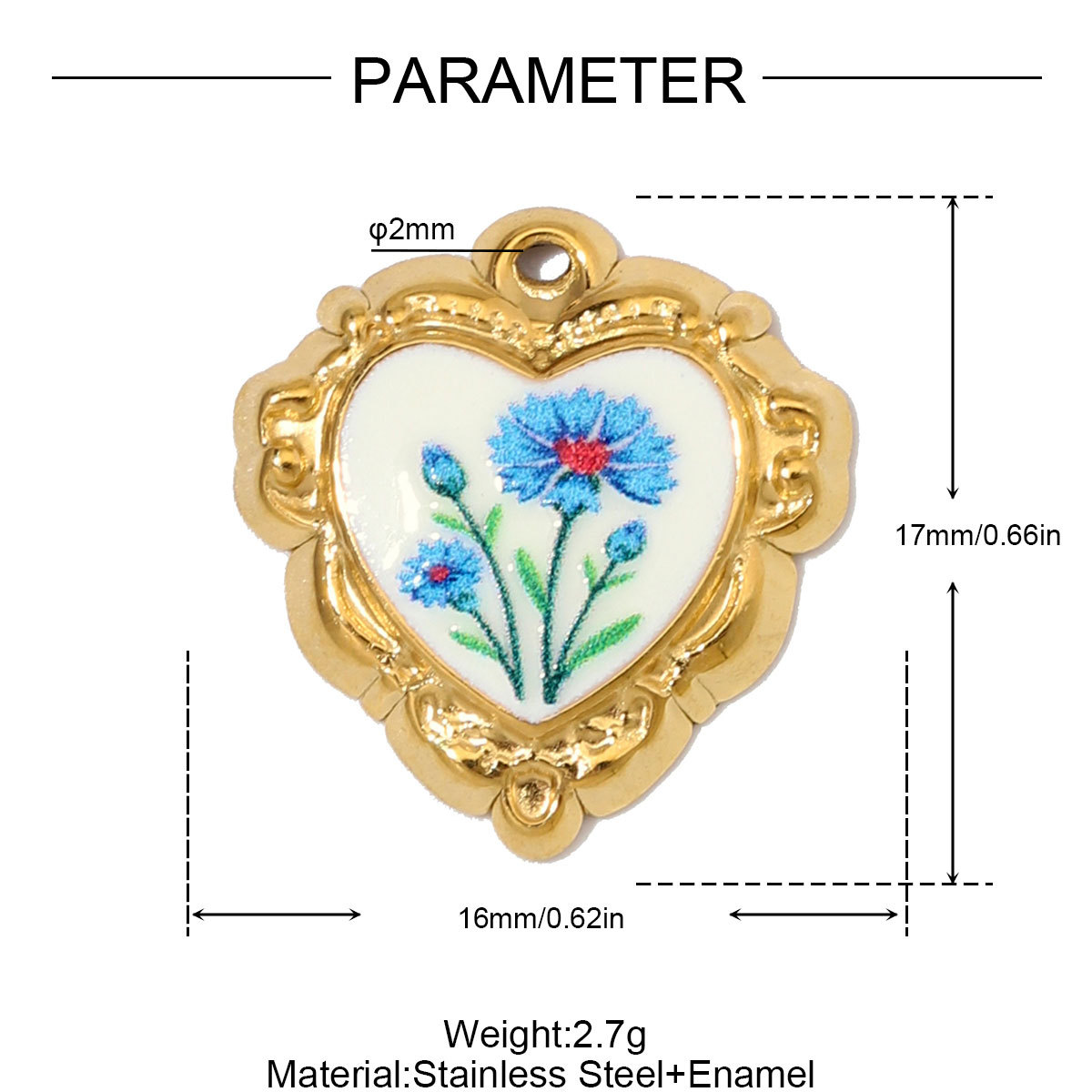 6pcs/Lot Stainless Steel Enamel Daisy Sunflower DIY Bracelet Charms Glass Stone Oval Necklace Pendants  Heart Flower Jewelry Wholesale