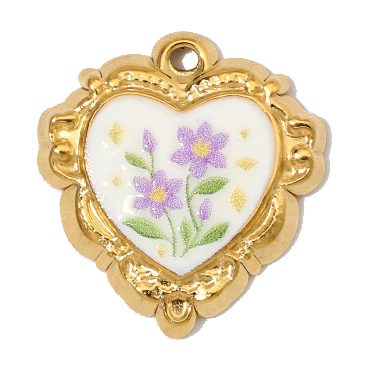 6pcs/Lot Stainless Steel Enamel Daisy Sunflower DIY Bracelet Charms Glass Stone Oval Necklace Pendants  Heart Flower Jewelry Wholesale