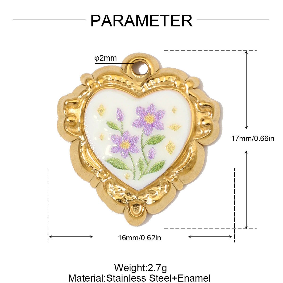 6pcs/Lot Stainless Steel Enamel Daisy Sunflower DIY Bracelet Charms Glass Stone Oval Necklace Pendants  Heart Flower Jewelry Wholesale