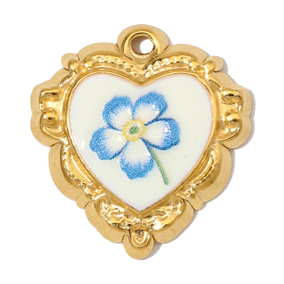 6pcs/Lot Stainless Steel Enamel Daisy Sunflower DIY Bracelet Charms Glass Stone Oval Necklace Pendants  Heart Flower Jewelry Wholesale