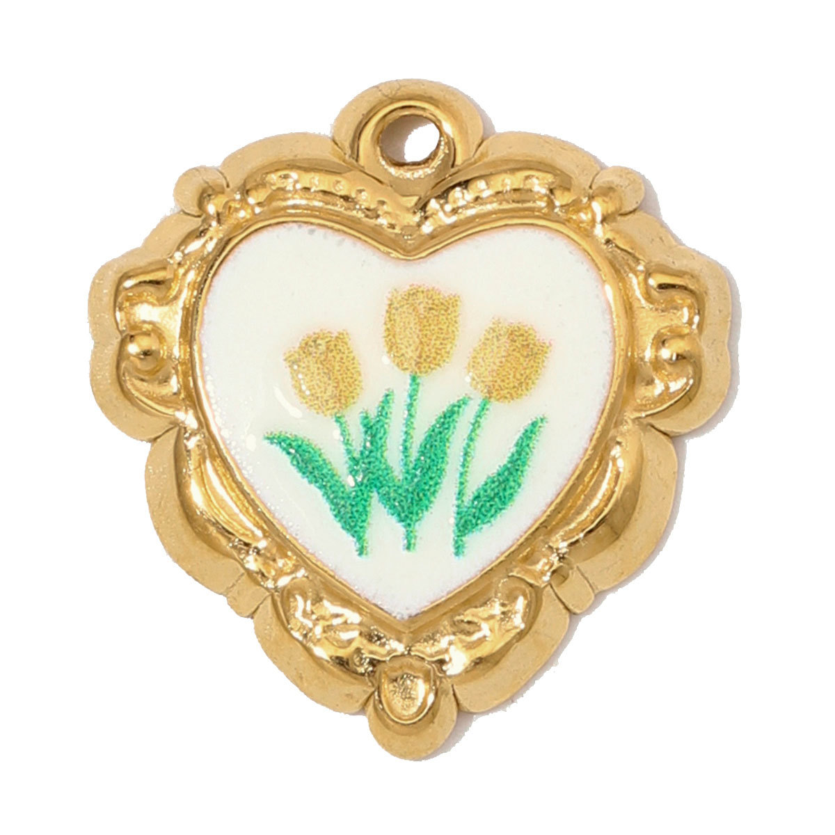 6pcs/Lot Stainless Steel Enamel Daisy Sunflower DIY Bracelet Charms Glass Stone Oval Necklace Pendants  Heart Flower Jewelry Wholesale