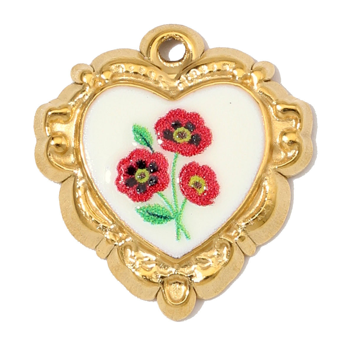 6pcs/Lot Stainless Steel Enamel Daisy Sunflower DIY Bracelet Charms Glass Stone Oval Necklace Pendants  Heart Flower Jewelry Wholesale