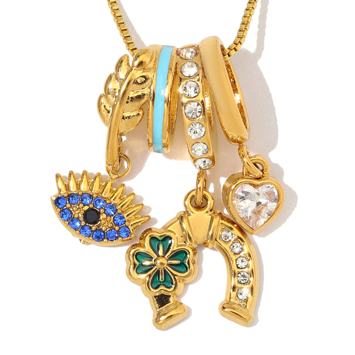 6pcs/Lot Stainless Steel Enamel Life Tree DIY Charms Zircon Horseshoe Evil Eye Necklace Pendants Woman Heart Clover Jewelry Wholesale