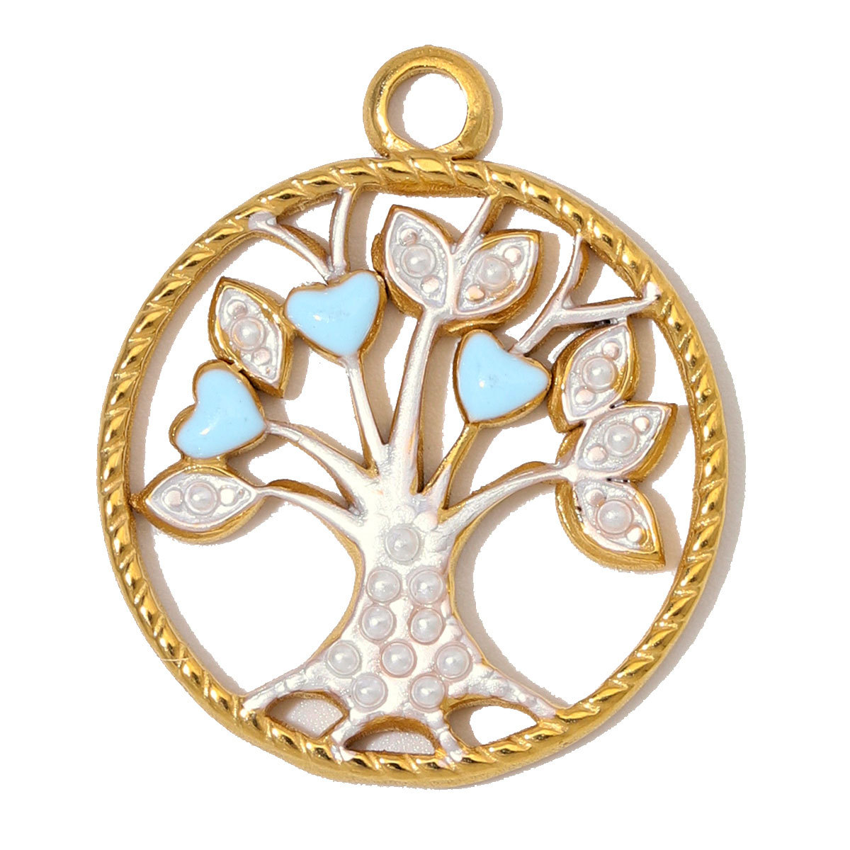 6pcs/Lot Stainless Steel Enamel Life Tree DIY Charms Zircon Horseshoe Evil Eye Necklace Pendants Woman Heart Clover Jewelry Wholesale