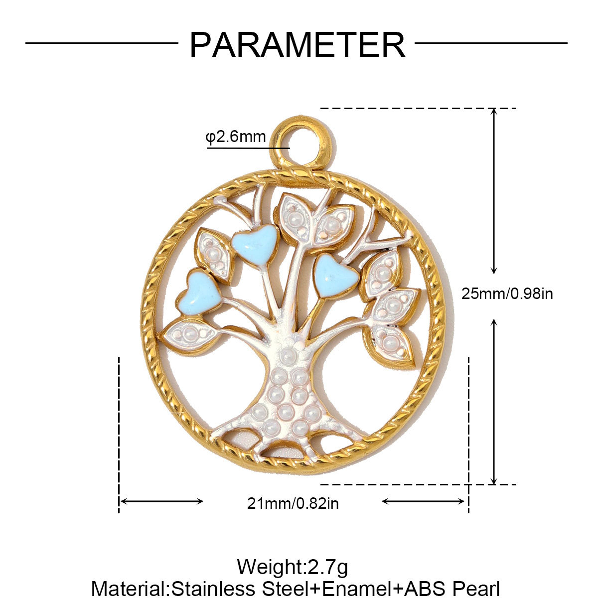 6pcs/Lot Stainless Steel Enamel Life Tree DIY Charms Zircon Horseshoe Evil Eye Necklace Pendants Woman Heart Clover Jewelry Wholesale