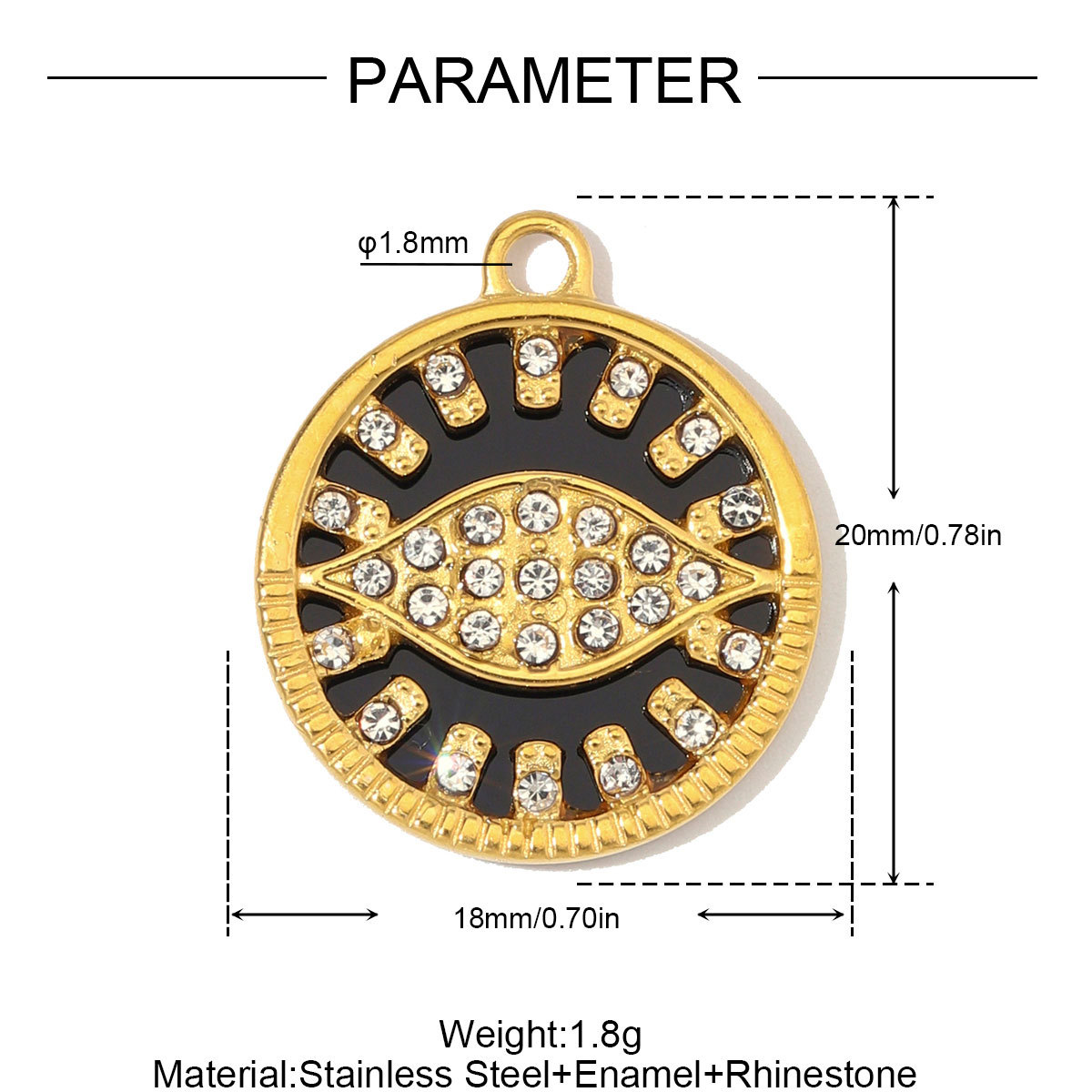 6pcs/Lot Stainless Steel Rhinestone Round Triangle Evil Eye DIY Charms Enamel Life Tree Necklace Pendants Woman Square Jewelry Wholesale