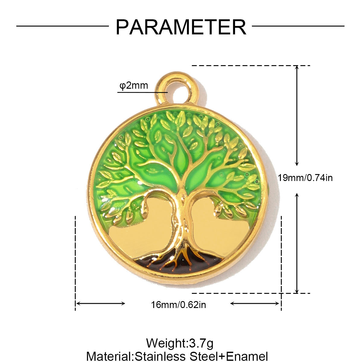6pcs/Lot Stainless Steel Rhinestone Round Triangle Evil Eye DIY Charms Enamel Life Tree Necklace Pendants Woman Square Jewelry Wholesale