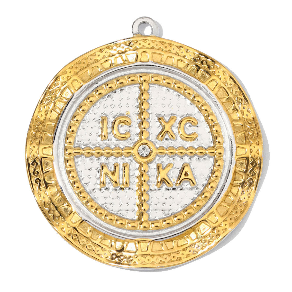 6pcs/Lot Stainless Steel Rhinestone IC XC NI KA Disc Coin DIY Charms Two Tone Sun Leaf Necklace Pendants Woman Heart Jewelry Wholesale