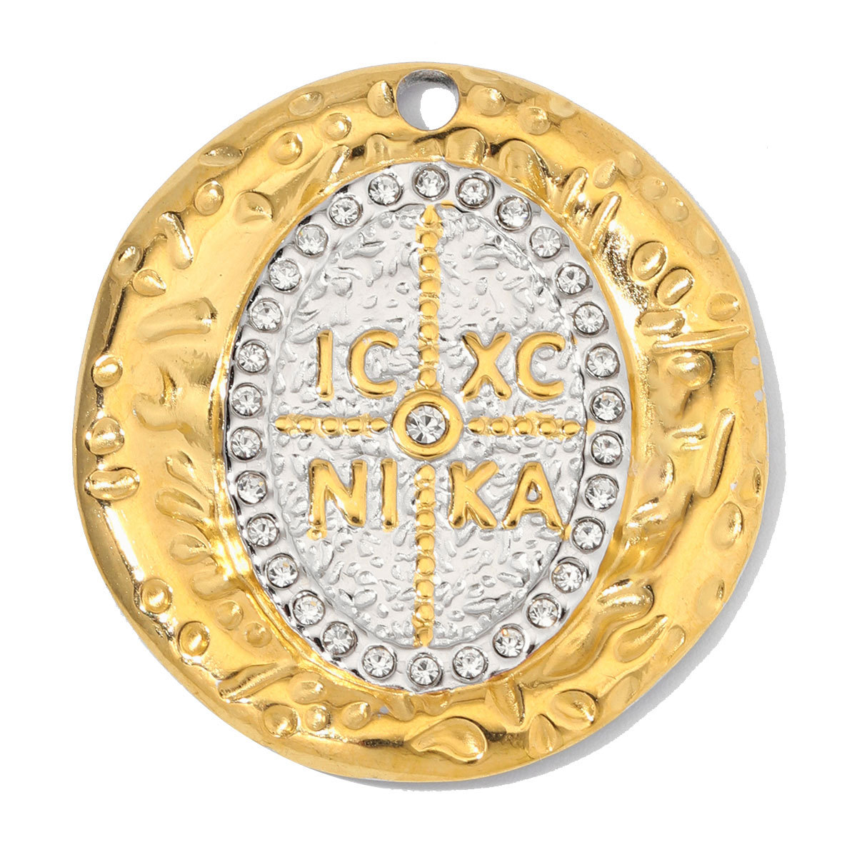 6pcs/Lot Stainless Steel Rhinestone IC XC NI KA Disc Coin DIY Charms Two Tone Sun Leaf Necklace Pendants Woman Heart Jewelry Wholesale