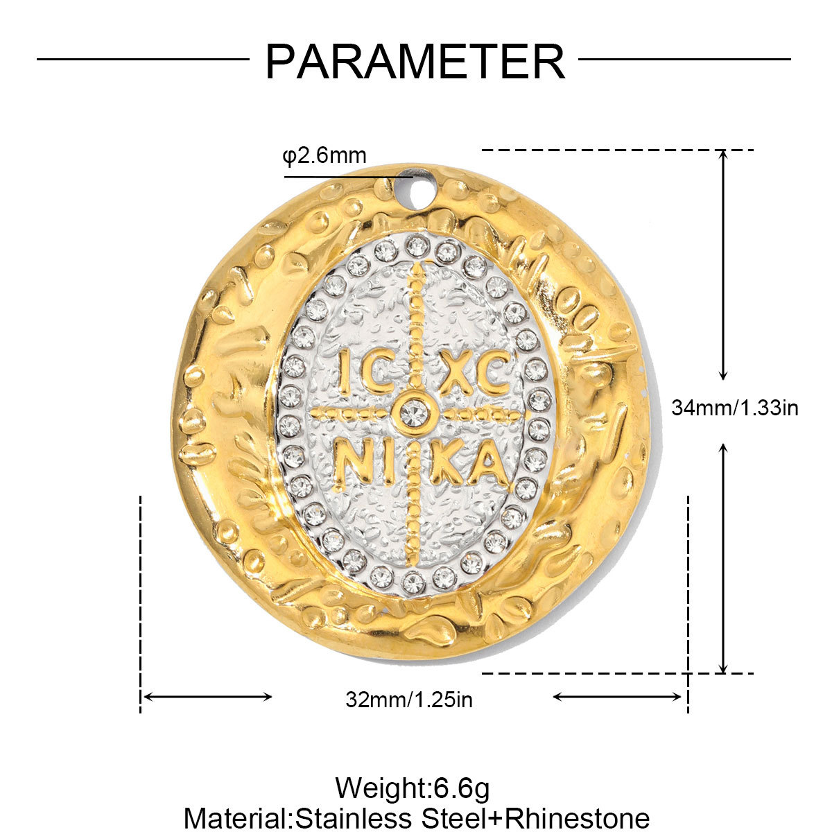 6pcs/Lot Stainless Steel Rhinestone IC XC NI KA Disc Coin DIY Charms Two Tone Sun Leaf Necklace Pendants Woman Heart Jewelry Wholesale