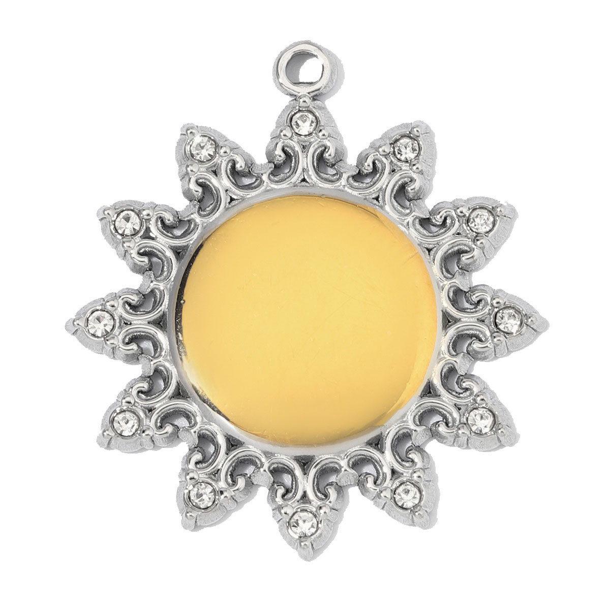 6pcs/Lot Stainless Steel Rhinestone IC XC NI KA Disc Coin DIY Charms Two Tone Sun Leaf Necklace Pendants Woman Heart Jewelry Wholesale