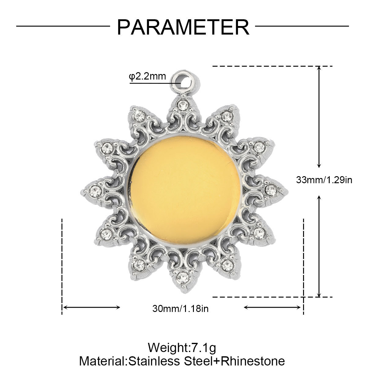 6pcs/Lot Stainless Steel Rhinestone IC XC NI KA Disc Coin DIY Charms Two Tone Sun Leaf Necklace Pendants Woman Heart Jewelry Wholesale