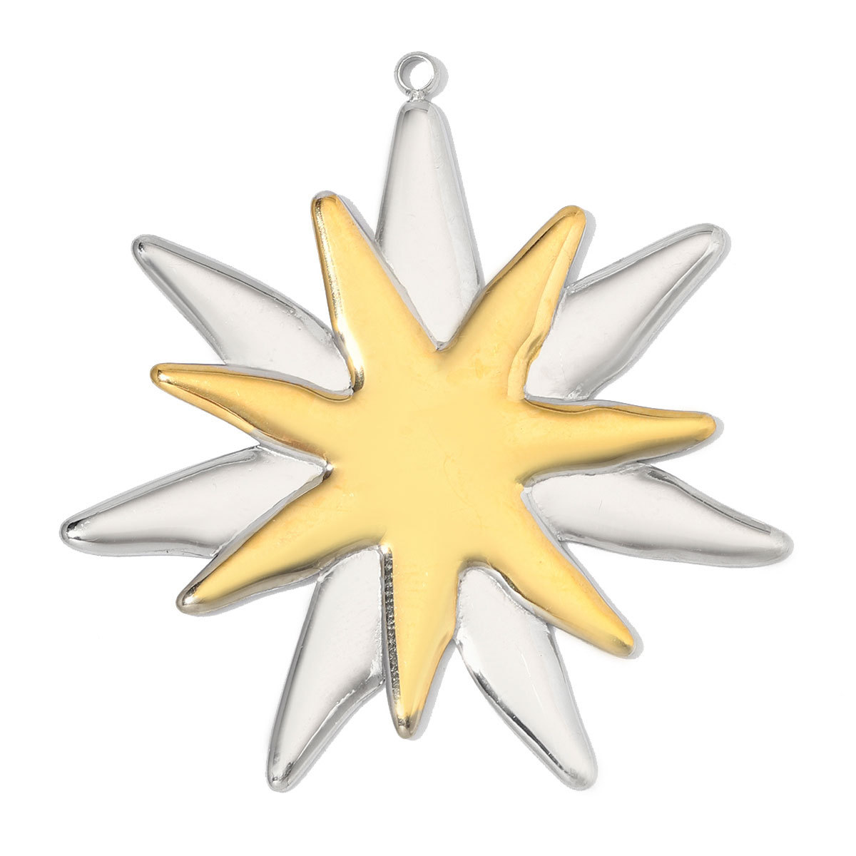 6pcs/Lot Stainless Steel Rhinestone IC XC NI KA Disc Coin DIY Charms Two Tone Sun Leaf Necklace Pendants Woman Heart Jewelry Wholesale